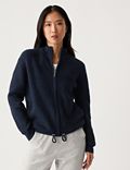 Ribbed Funnel Neck Zip Up Cardigan