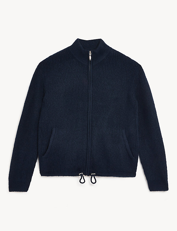 Ribbed Funnel Neck Zip Up Cardigan - FI