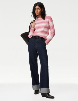 

Womens M&S Collection Cloud-Yarn Ombre Striped Crew Neck Jumper - Pink Mix, Pink Mix