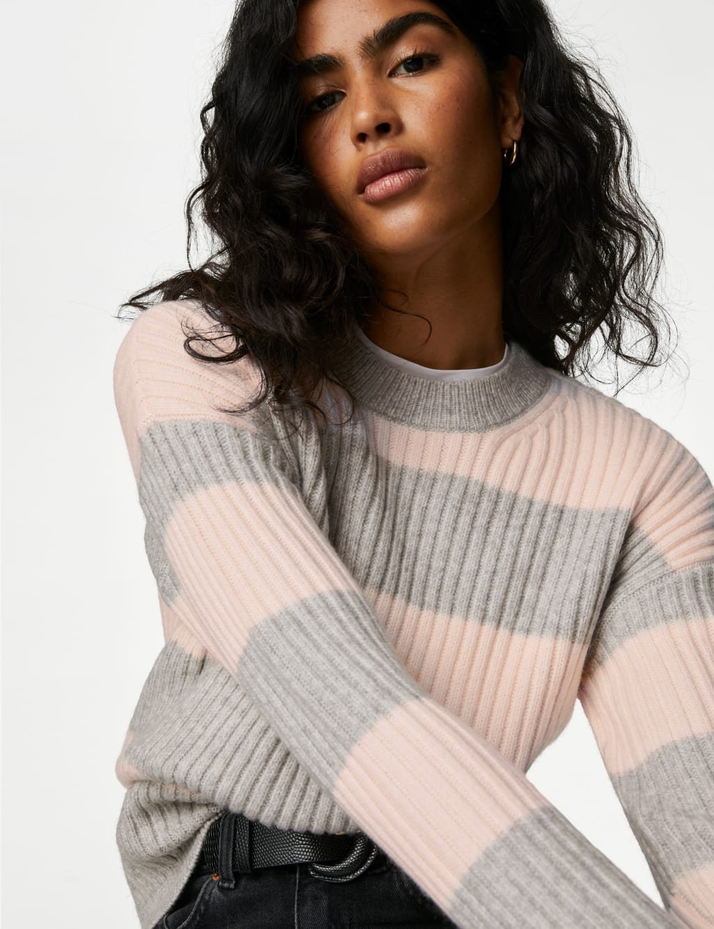 Striped Ribbed Crew Neck Jumper image 3