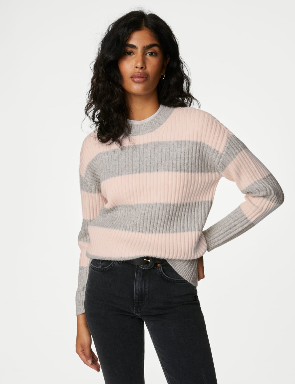 Striped Ribbed Crew Neck Jumper image 4