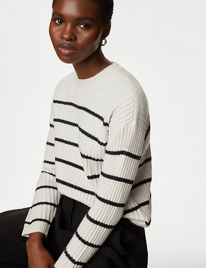 Ribbed Striped Knitted Jumper