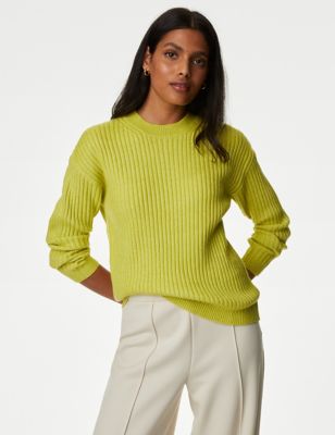 

Womens M&S Collection Ribbed Crew Neck Jumper - Soft Lime, Soft Lime