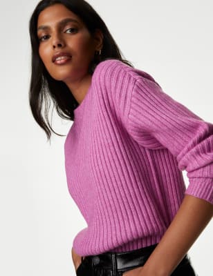 

Womens M&S Collection Ribbed Crew Neck Jumper - Freesia, Freesia