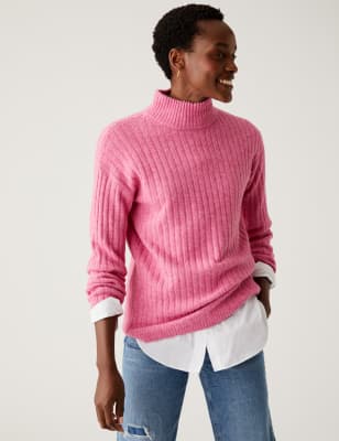 Ribbed Funnel Neck Longline Jumper