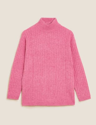 Ribbed Funnel Neck Longline Jumper