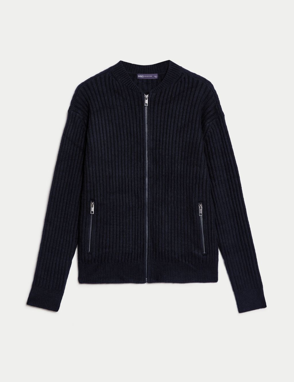 Knitted Ribbed Crew Neck Cardigan image 2
