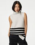 Striped Ribbed Roll Neck Knitted Vest