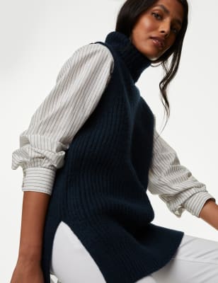 Recycled Blend Ribbed Roll Neck Knitted Vest | M&S CA