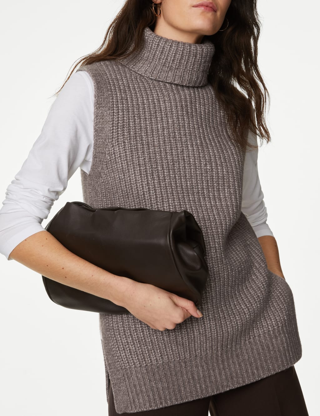 Recycled Blend Ribbed Roll Neck Knitted Vest image 3