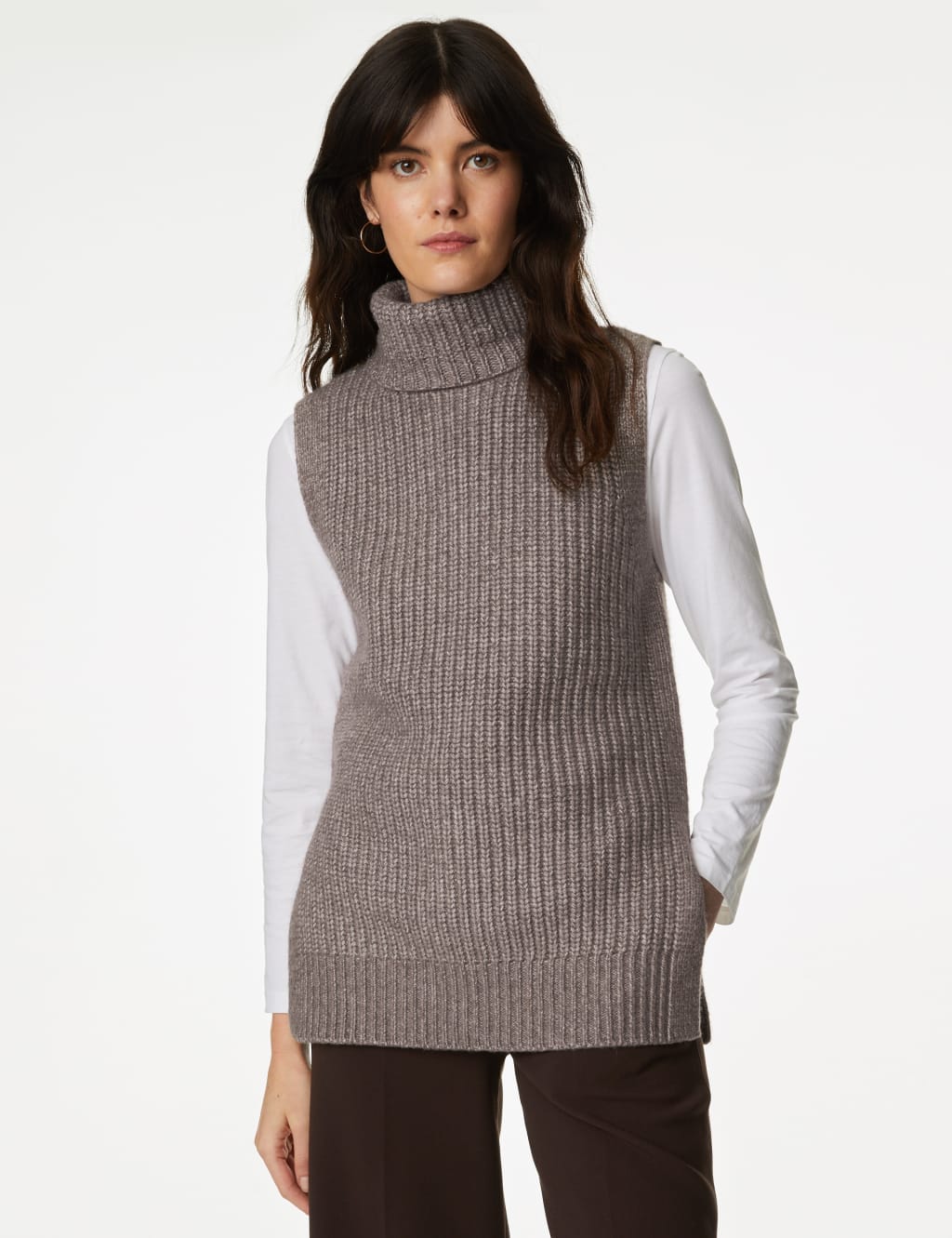Recycled Blend Ribbed Roll Neck Knitted Vest image 4