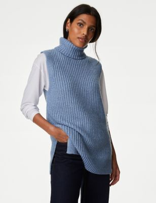 

Womens M&S Collection Recycled Blend Ribbed Roll Neck Knitted Vest - Grey Blue, Grey Blue