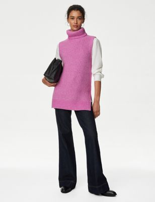 Recycled Blend Ribbed Roll Neck Knitted Vest