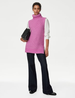 

Womens M&S Collection Recycled Blend Ribbed Roll Neck Knitted Vest - Freesia, Freesia