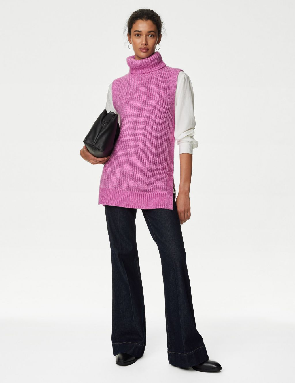 Recycled Blend Ribbed Roll Neck Knitted Vest image 1