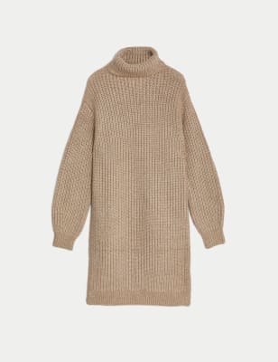 Ribbed Roll Neck Mini Jumper Dress