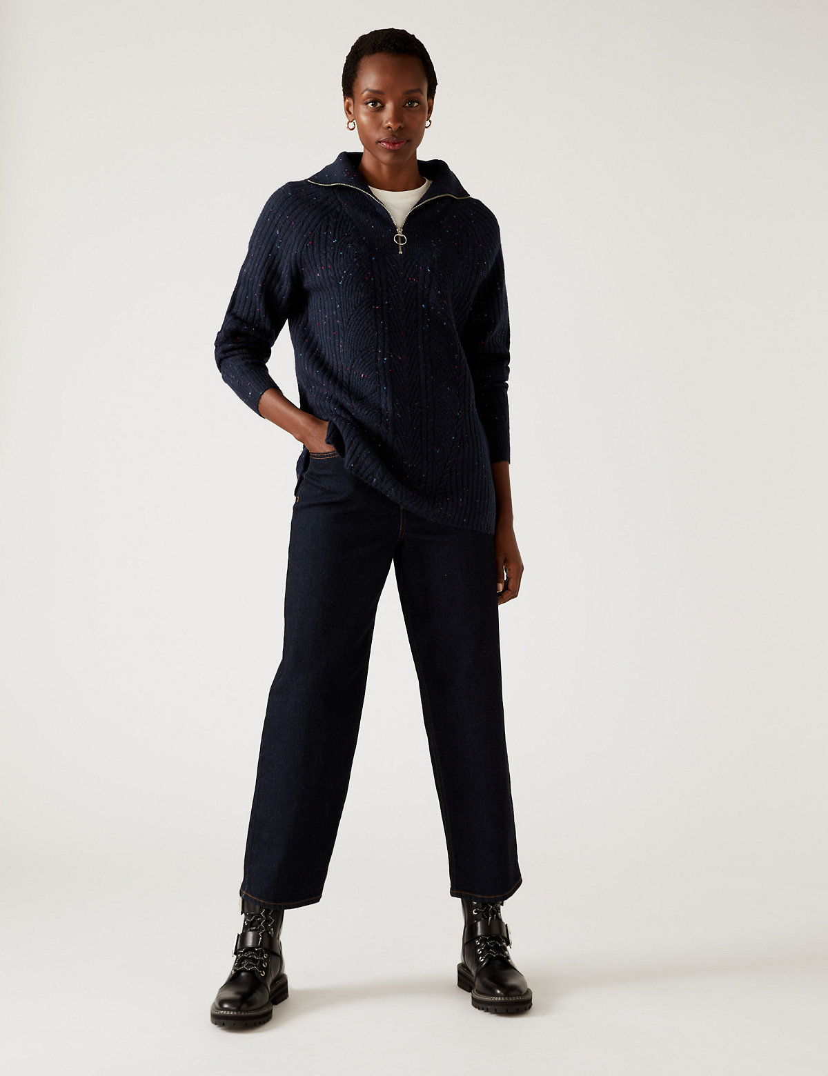 Ribbed Funnel Neck Relaxed Longline Jumper