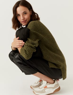 

M&S Collection Jersey acanalado largo informal con cuello chimeneaWomens - Dark Khaki, Dark Khaki