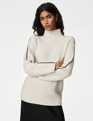 

Womens M&S Collection Cloud-yarn Ribbed Funnel Neck Jumper - Light Natural, Light Natural