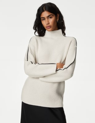 

Womens M&S Collection Cloud-yarn Ribbed Funnel Neck Jumper - Light Natural, Light Natural