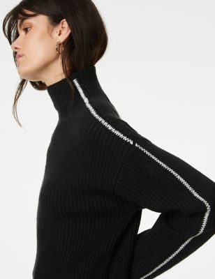 

Womens M&S Collection Cloud-yarn Ribbed Funnel Neck Jumper - Black, Black