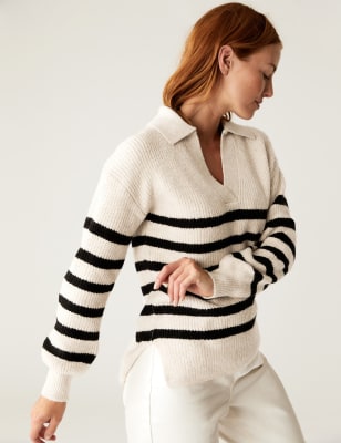 

Womens M&S Collection Striped Collared Jumper - Cream Mix, Cream Mix