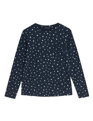 

Womens M&S Collection Pure Cotton Foil Print Pocket T-Shirt - Navy Mix, Navy Mix