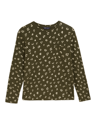 

Womens M&S Collection Pure Cotton Foil Print Pocket T-Shirt - Khaki Mix, Khaki Mix
