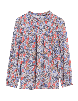 

Womens M&S Collection Ditsy Floral Smocked Long Sleeve Blouse - Blue Mix, Blue Mix