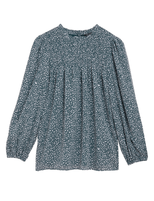 

Womens M&S Collection Ditsy Floral Smocked Long Sleeve Blouse - Green Mix, Green Mix