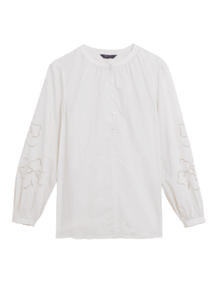 

Womens M&S Collection Pure Cotton Longline Puff Sleeve Blouse - Light Cream, Light Cream