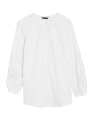 

Womens M&S Collection Bluse aus reiner Baumwolle mit Puffärmeln und Strukturmuster - Light Cream, Light Cream