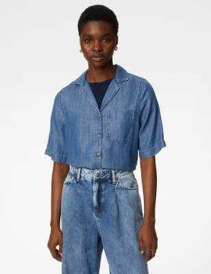 

M&S Collection Camisa con cuello 100% Tencel™Womens - Indigo, Indigo