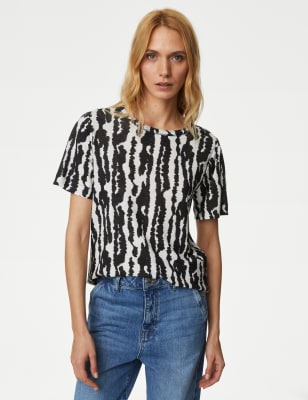 Linen Blend Printed Top