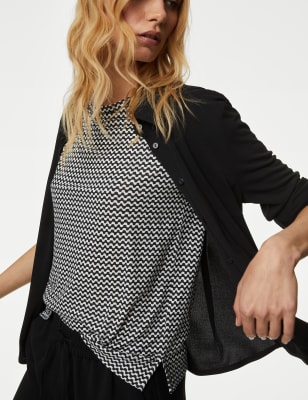 Tie-Dye Layered Linen Blend Top main image 0