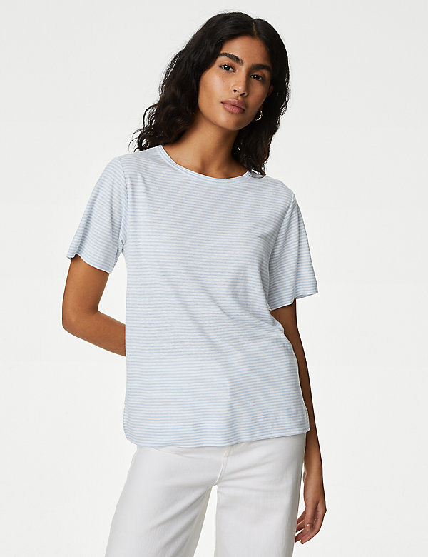 Linen Blend Striped T-Shirt - AT