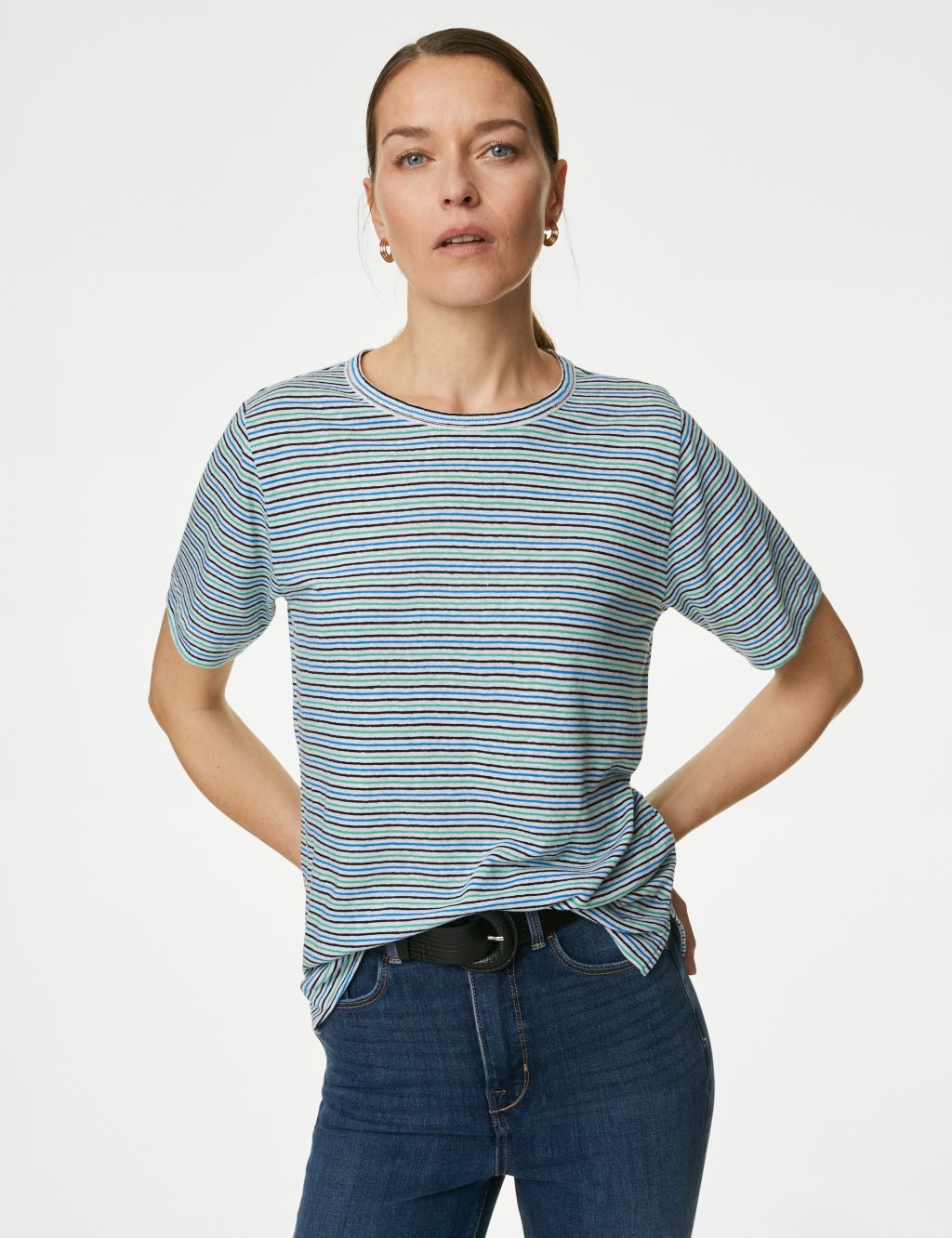 Linen Blend Striped T-Shirt
