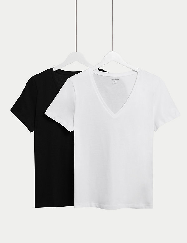 2pk Pure Cotton V-Neck T-Shirts - NZ