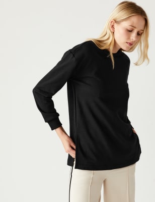 

Womens M&S Collection Lang geschnittenes Sweatshirt mit hohem Baumwollanteil und Rundhalsausschnitt - Black, Black
