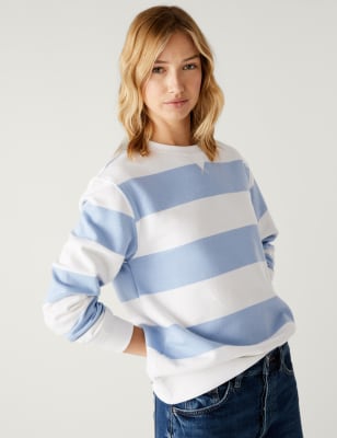 

M&S Collection Sudadera de algodón de rayas con escote cerradoWomens - Medium Blue Mix, Medium Blue Mix