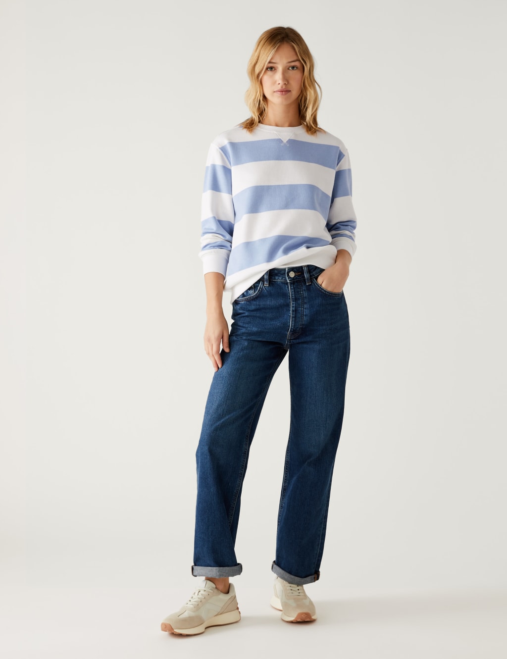 Cotton Rich Striped Crew Neck Sweatshirt image 3
