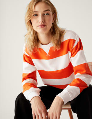 Cotton Rich Striped Crew Neck Sweatshirt - AU