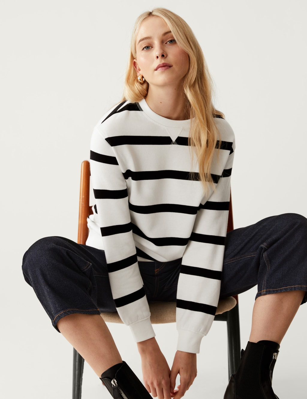 Cotton Rich Striped Crew Neck Sweatshirt image 1