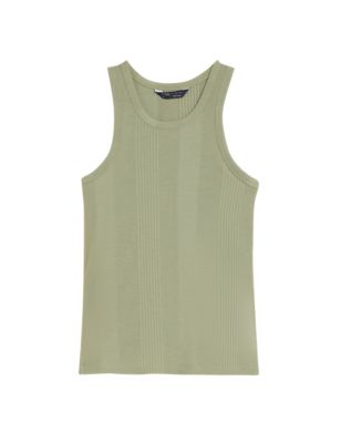 

Womens M&S Collection Ribbed Racer Vest Top - Faded Khaki, Faded Khaki