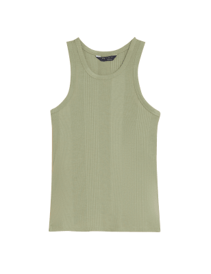 

Womens M&S Collection Ribbed Racer Vest Top - Faded Khaki, Faded Khaki