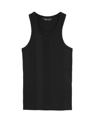 

Womens M&S Collection Ribbed Racer Vest Top - Black, Black