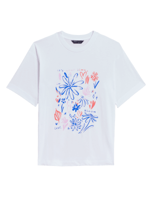 

Womens M&S Collection T-Shirt aus reiner Baumwolle mit Rundhalsausschnitt und Schriftzug - Multi, Multi