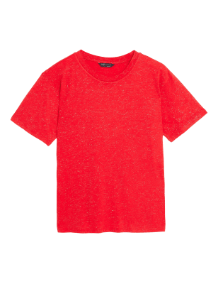 

Womens M&S Collection Bequemes T-Shirt mit Rundhalsausschnitt und Glitzereffekt - Tomato, Tomato
