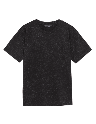 

Womens M&S Collection Sparkly Crew Neck Relaxed T-Shirt - Black, Black