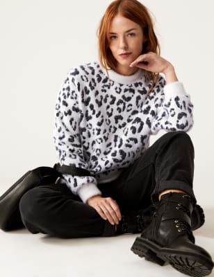 

Womens M&S Collection Animal Print Cosy Sweatshirt - Cream Mix, Cream Mix